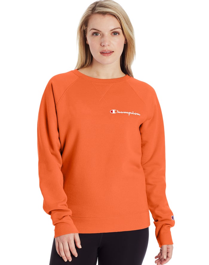 Champion Powerblend Fleece Classic Crew Script Logo Kadın Sweatshirt Turuncu ( VZTPND534 )